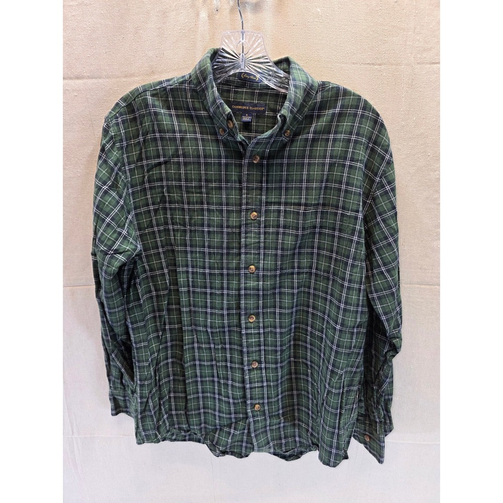 Cambridge Classics Mens Green Plaid Flannel Shirt Cotton Easy Care Small 2093